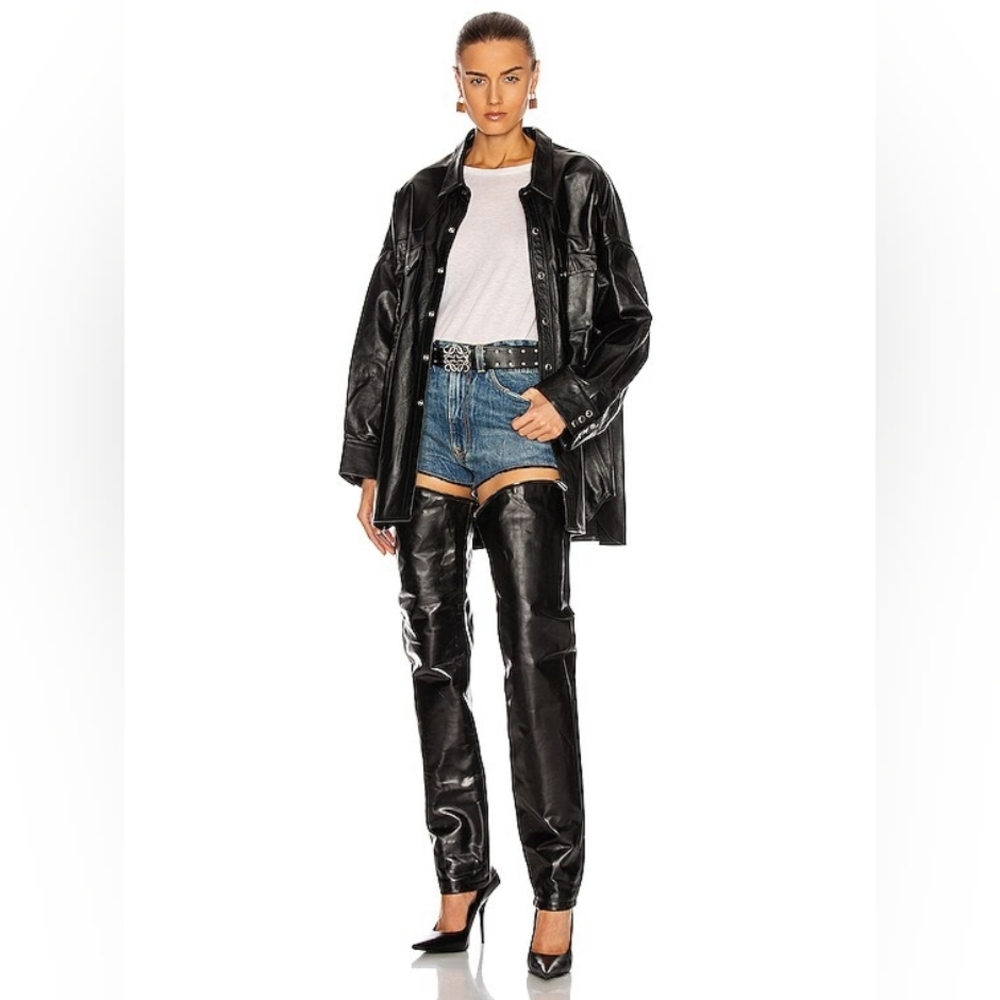 R13 Leather Chaps & Denim Hybrid Shorts (Asymmetrical Zip-Off)